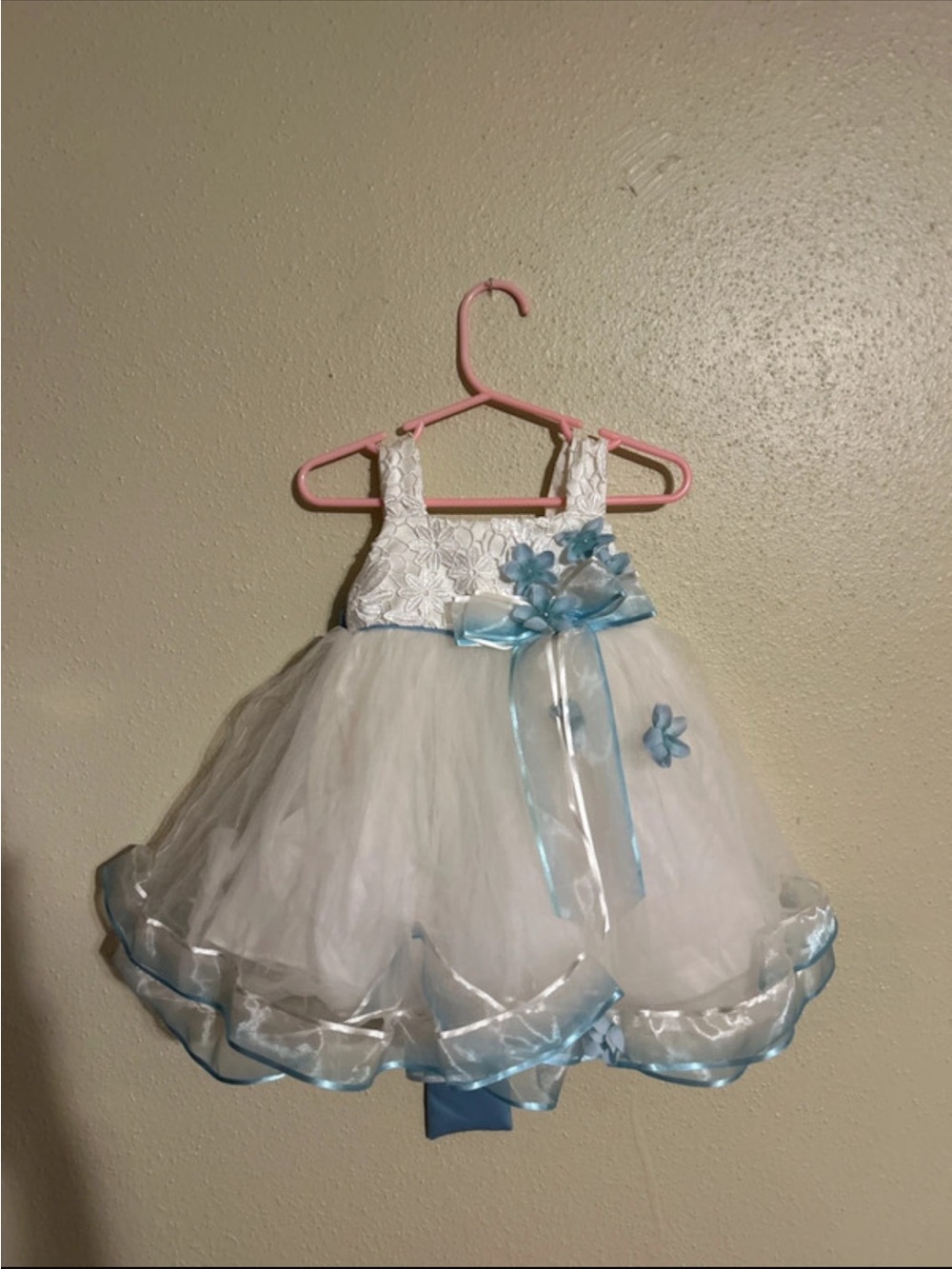 White and Light Blue Floral Tulle - chantilly place